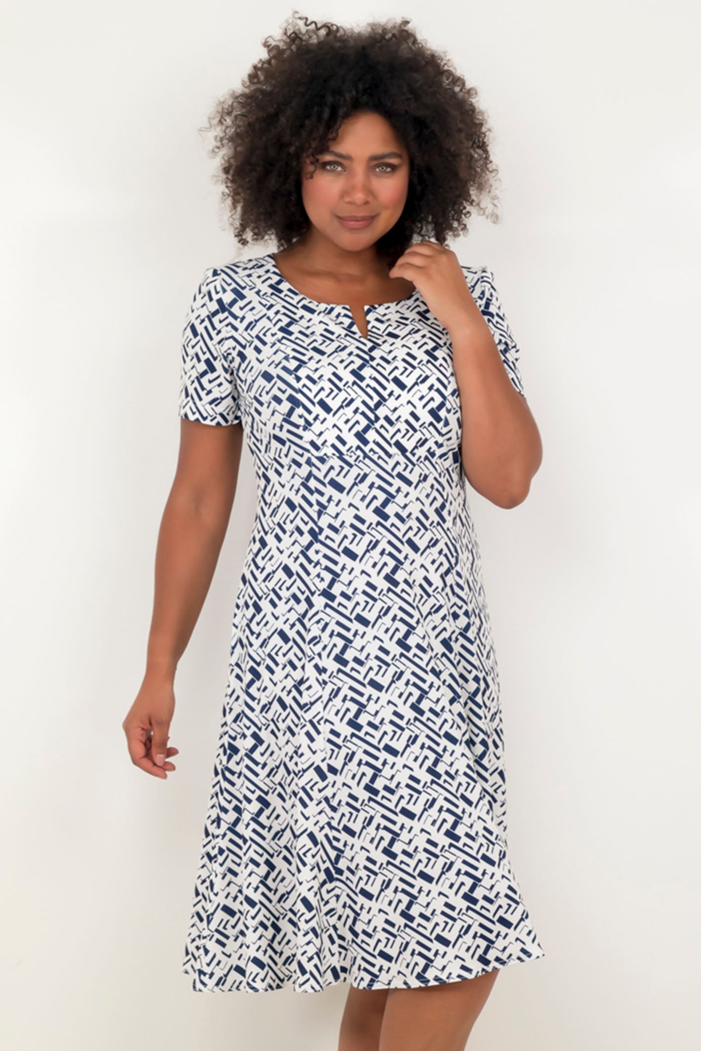 Georgede M12441 P1220 Avignon Blue White Print Jersey Dress Shirley Allum Boutique