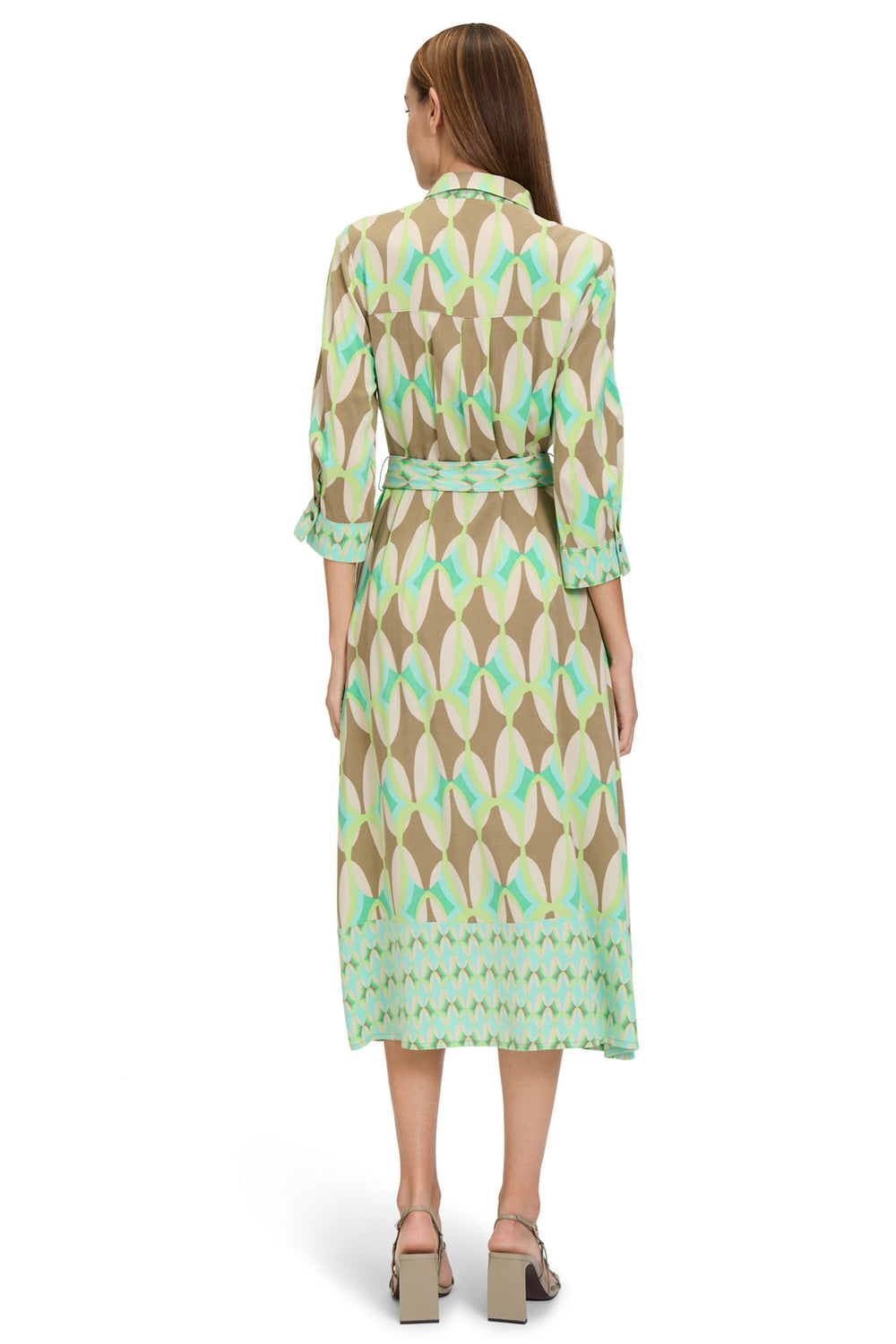 Betty Barclay Shirt Dress Beige Green Print 1688 1124 5856 - Shirley Allum Boutique