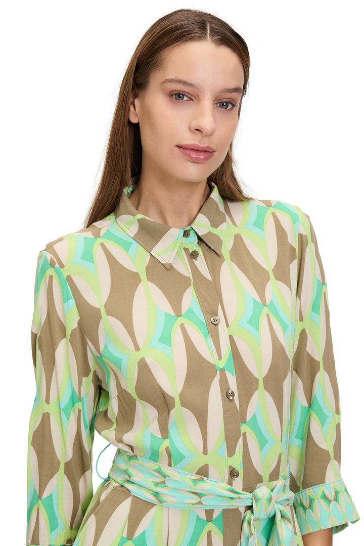 Betty Barclay Shirt Dress Beige Green Print 1688 1124 5856 - Shirley Allum Boutique