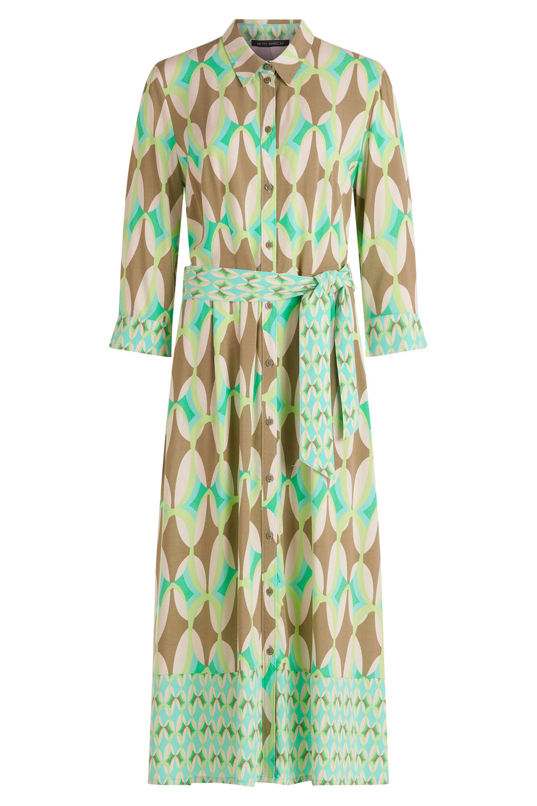 Betty Barclay Shirt Dress Beige Green Print 1688 1124 5856 - Shirley Allum Boutique