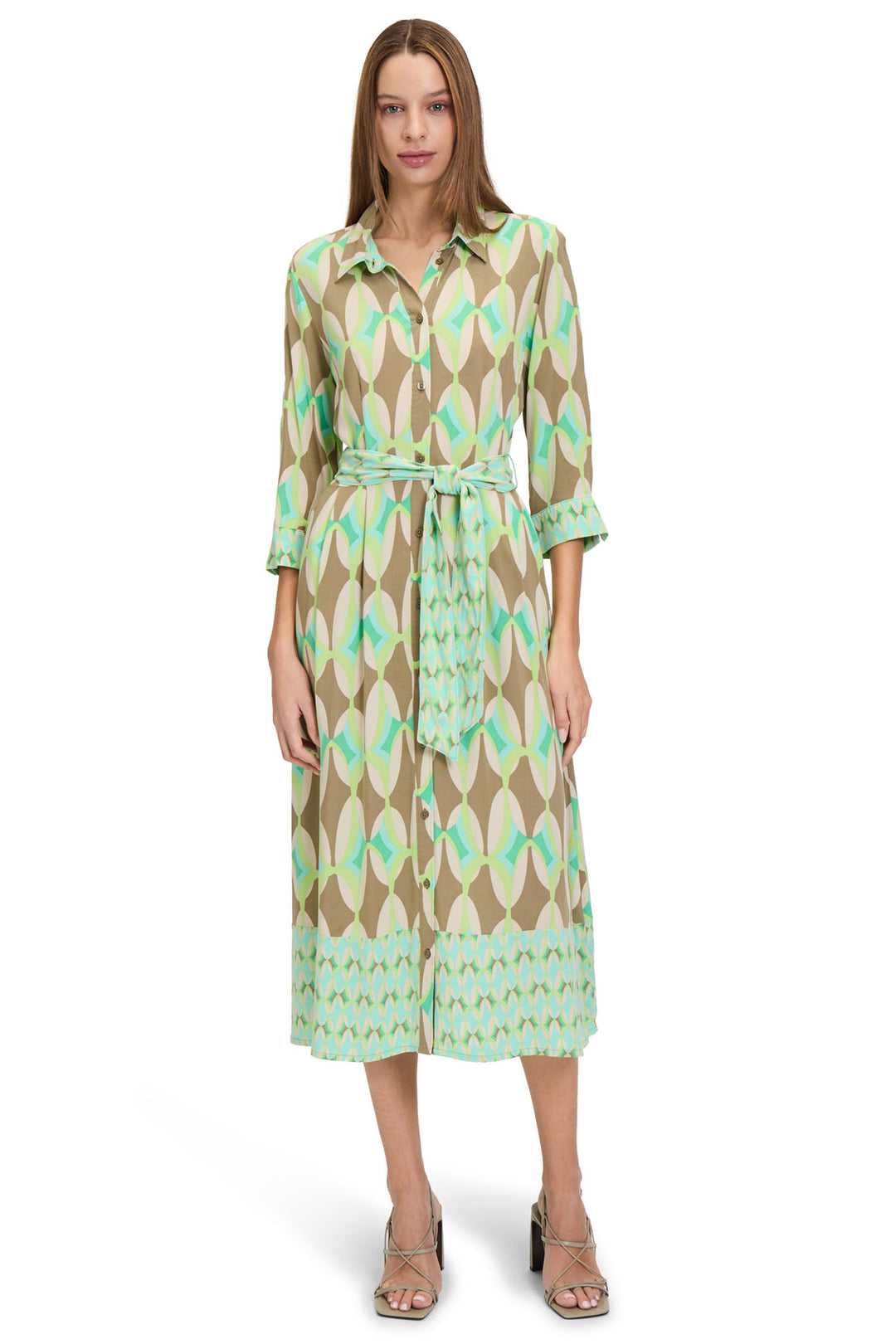 Betty Barclay Shirt Dress Beige Green Print 1688 1124 5856 - Shirley Allum Boutique