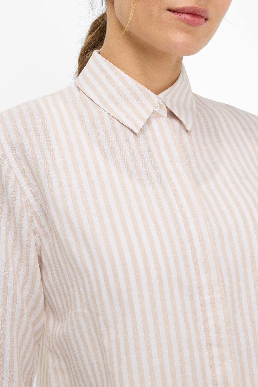 Brax Shirt Vicki Beige Stripe Cotton Linen Mix 41-7568 094110200 54 - Shirley Allum Boutique