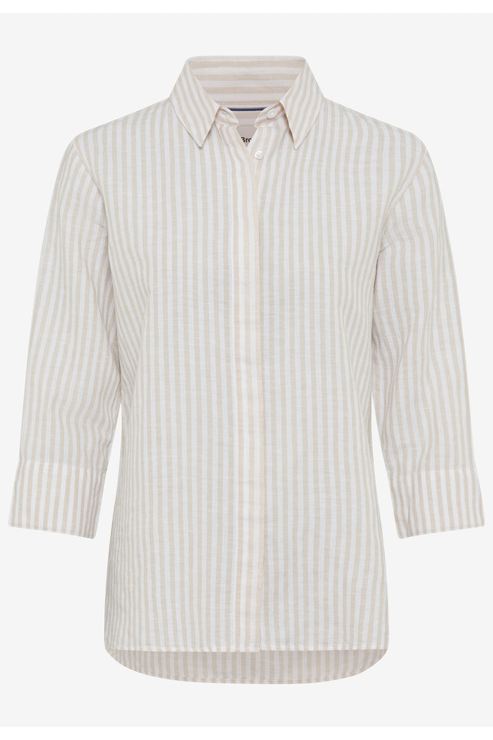 Brax Shirt Vicki Beige Stripe Cotton Linen Mix 41-7568 094110200 54 - Shirley Allum Boutique