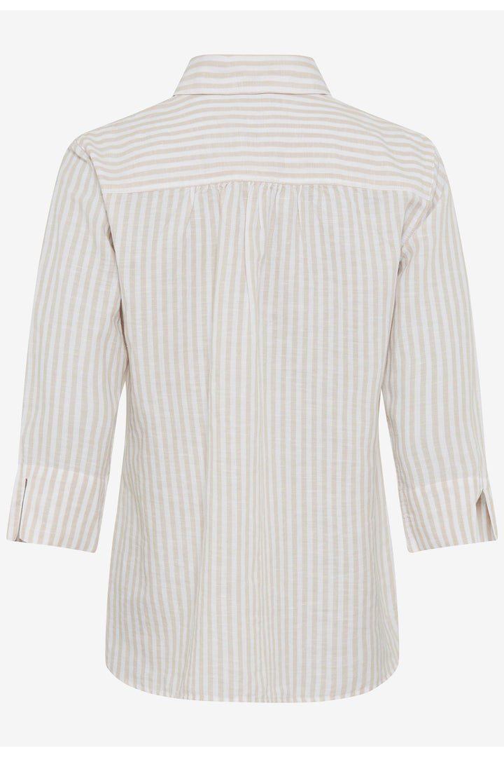 Brax Shirt Vicki Beige Stripe Cotton Linen Mix 41-7568 094110200 54 - Shirley Allum Boutique