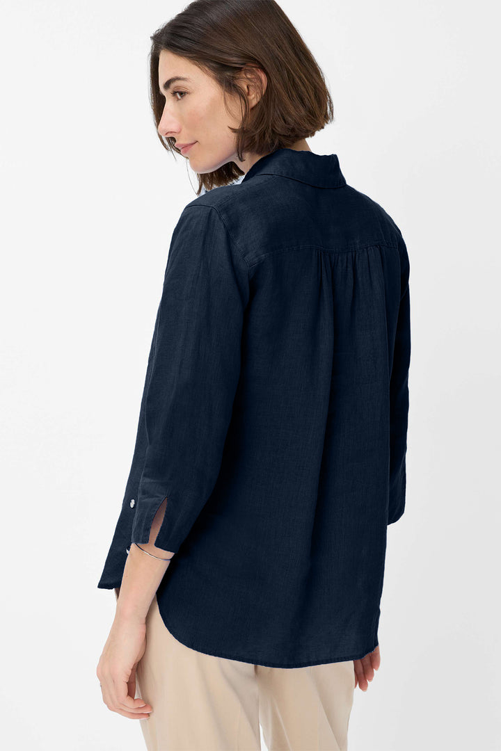 Brax Shirt Vicki Navy Pure Linen 41-7038 094110200 22 - Shirley Allum Boutique