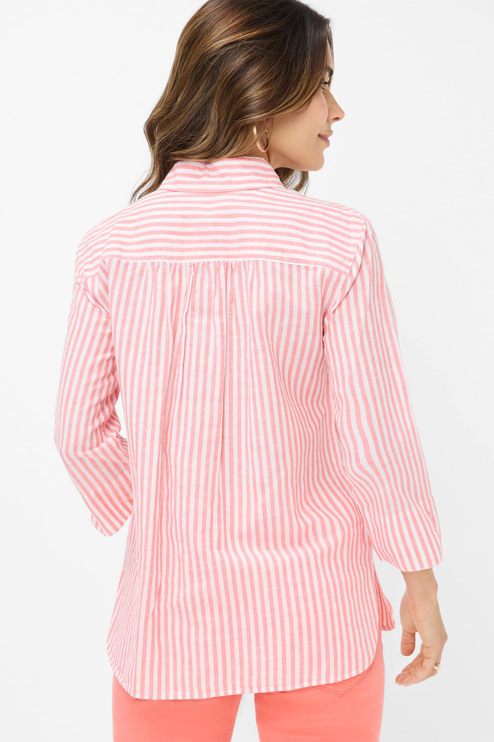 Brax Shirt Vicki Pink Stripe Cotton Linen Mix 41-7568 094110200 45 - Shirley Allum Boutique