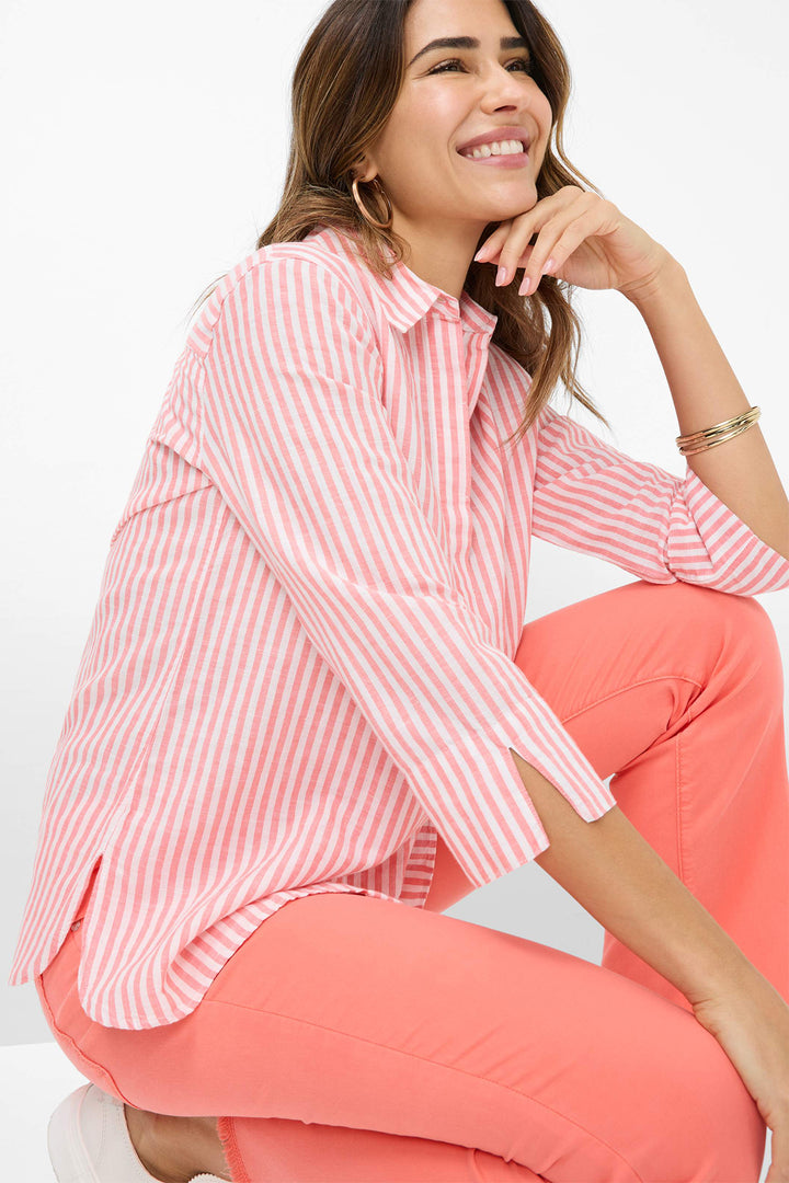 Brax Shirt Vicki Pink Stripe Cotton Linen Mix 41-7568 094110200 45 - Shirley Allum Boutique