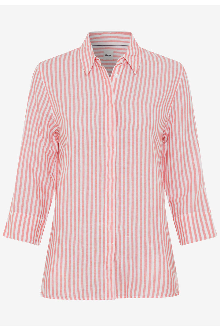 Brax Shirt Vicki Pink Stripe Cotton Linen Mix 41-7568 094110200 45 - Shirley Allum Boutique