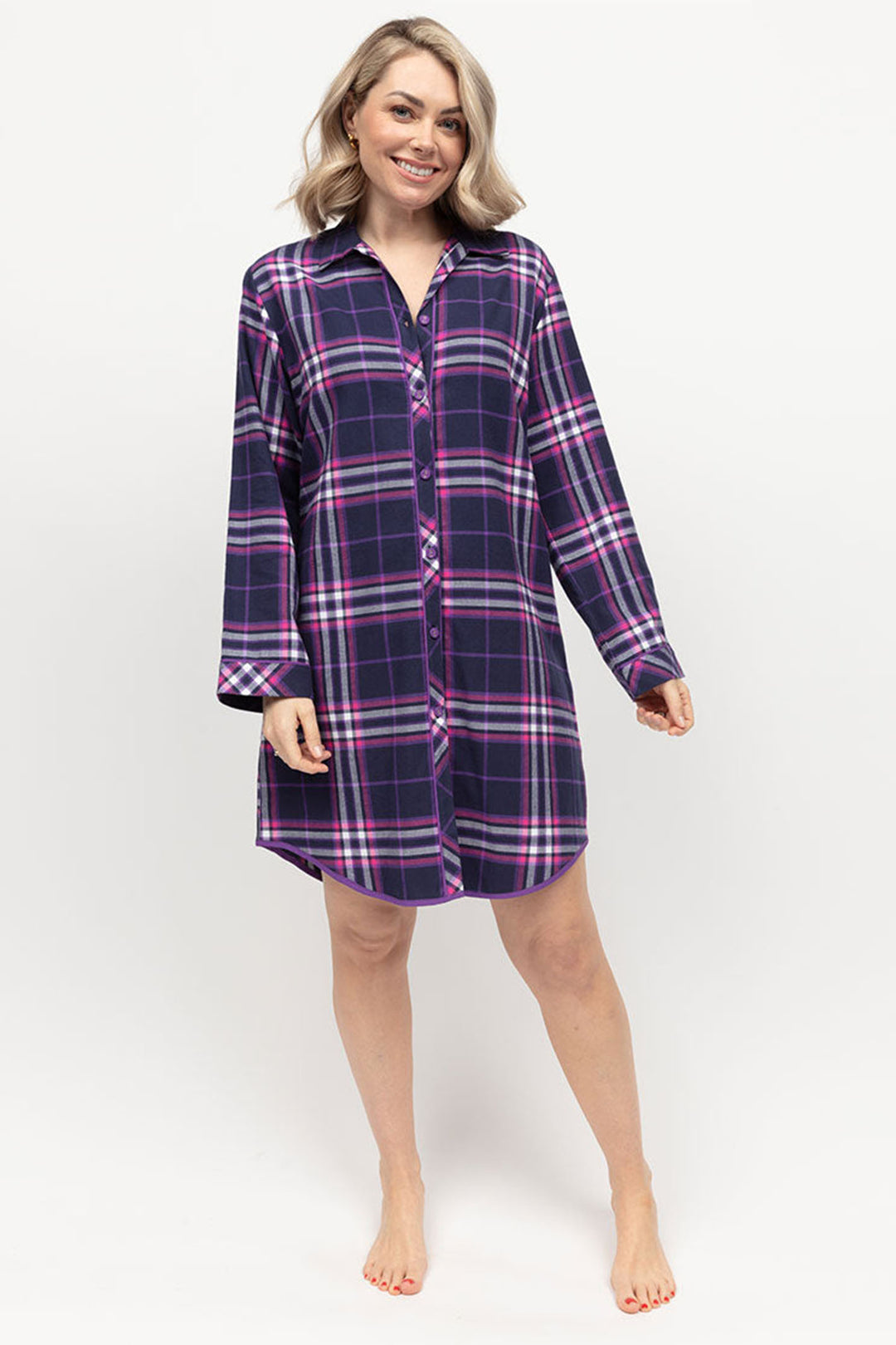 Cyberjammies Edie Nightshirt Long Sleeve Check Purple - Shirley Allum Boutique