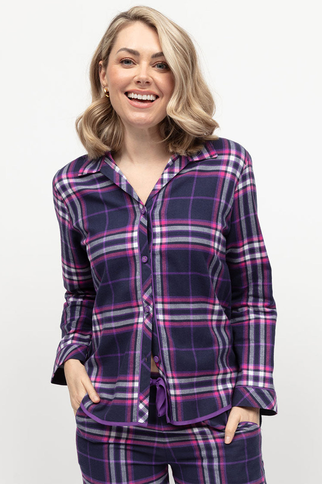 Cyberjammies Edie Pyjama Top Check Long Sleeve Purple - Shirley Allum Boutique