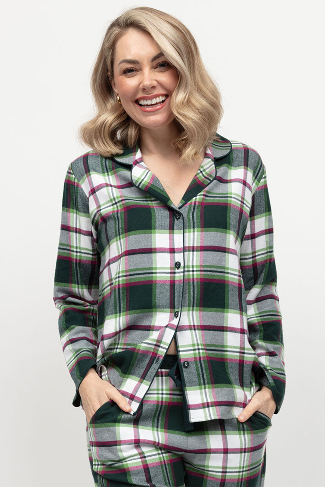 Cyberjammies Forrest Pyjama Top Dark Green Check Long Sleeve 509 - Shirley Allum Boutique