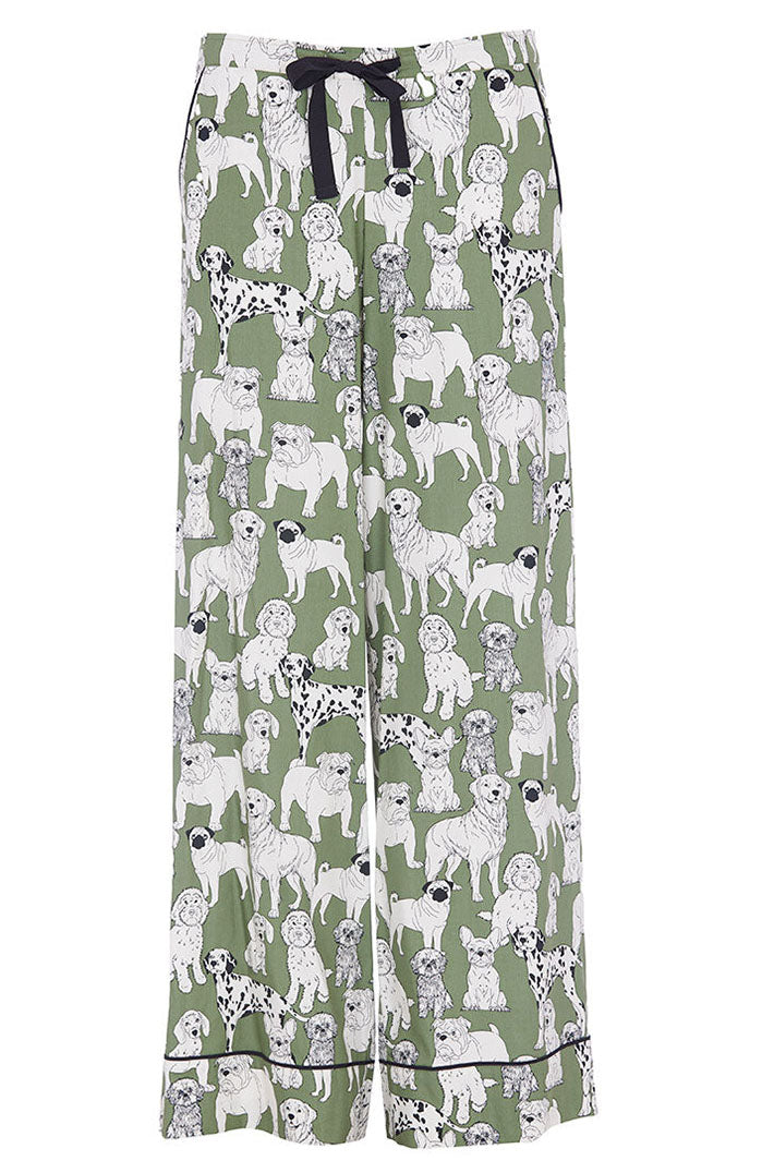 Cyberjammies Nancy Pyjama Bottoms Sage Green Dog Print Wide Leg 0655 - Shirley Allum Boutique