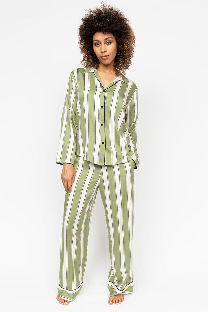 Cyberjammies Nancy Pyjama Bottoms Sage Green Stripe Wide Leg - Shirley Allum Boutique