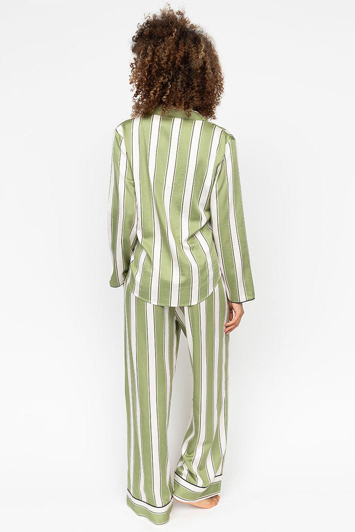 Cyberjammies Nancy Pyjama Bottoms Sage Green Stripe Wide Leg - Shirley Allum Boutique