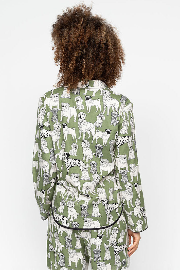 Cyberjammies Nancy Pyjama Top Sage Green Dog Print Long Sleeve 0654 - Shirley Allum Boutique