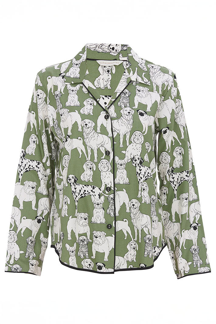 Cyberjammies Nancy Pyjama Top Sage Green Dog Print Long Sleeve 0654 - Shirley Allum Boutique