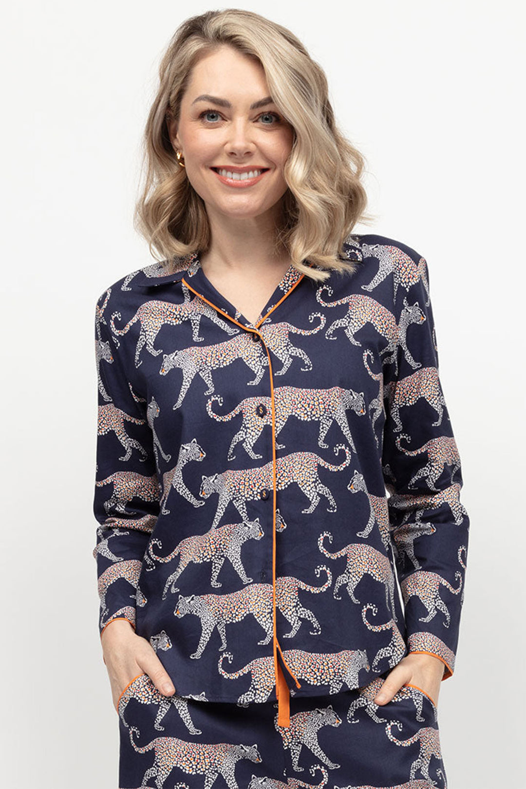 Cyberjammies Taylor Pyjama Top Leopard Print Navy Long Sleeve 0362 - Shirley Allum Boutique