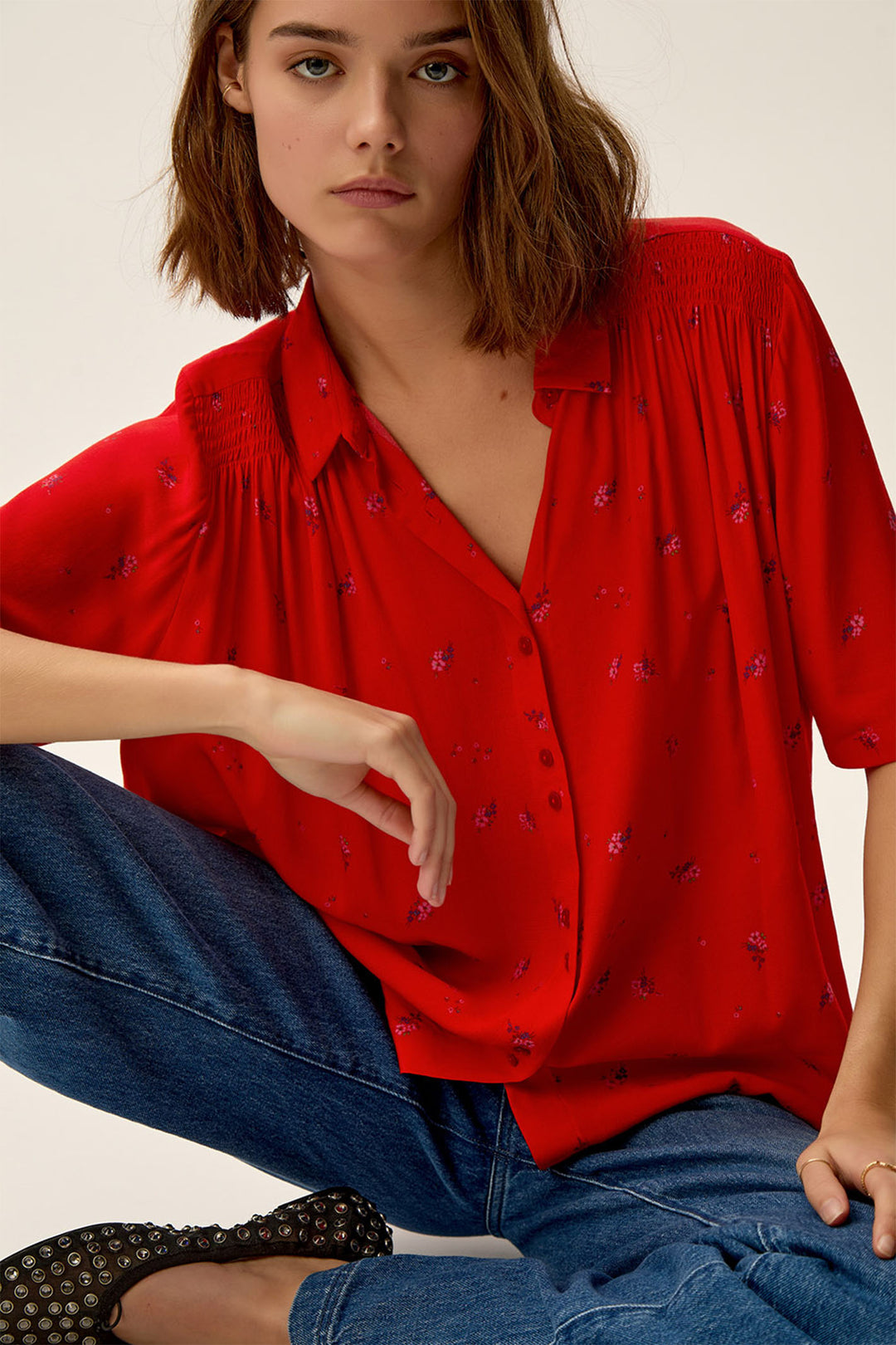 Des Petit Hauts Blouse Short Sleeve Elais Gina Red 1E250433