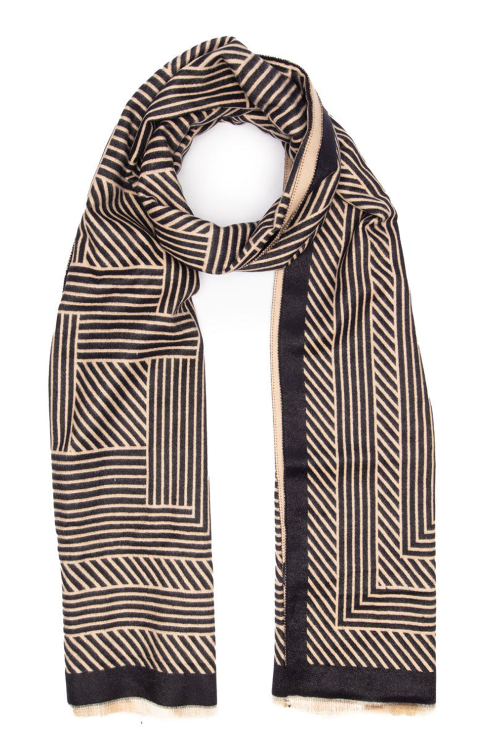 Elie Beaumont Winter Scarf Black And Sand Geometric - Shirley Allum Boutique