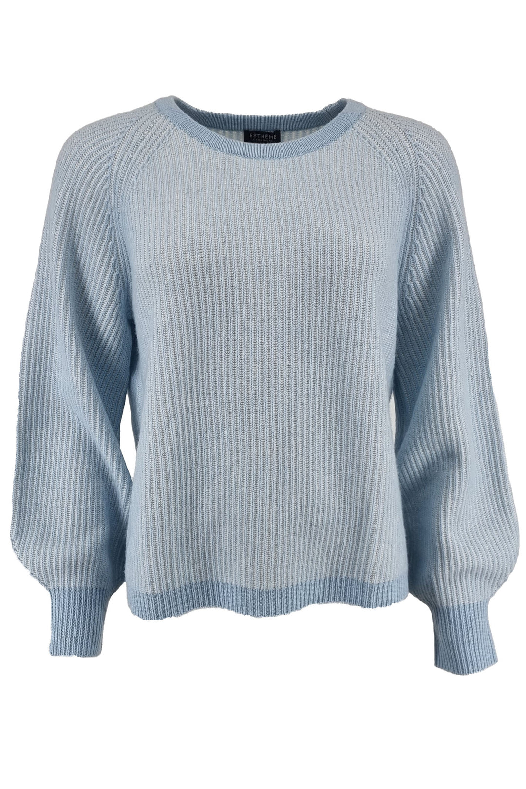 Estheme Cachemire CKH906C Blue/Creme Ribbed Jumper - Shirley Allum Boutique