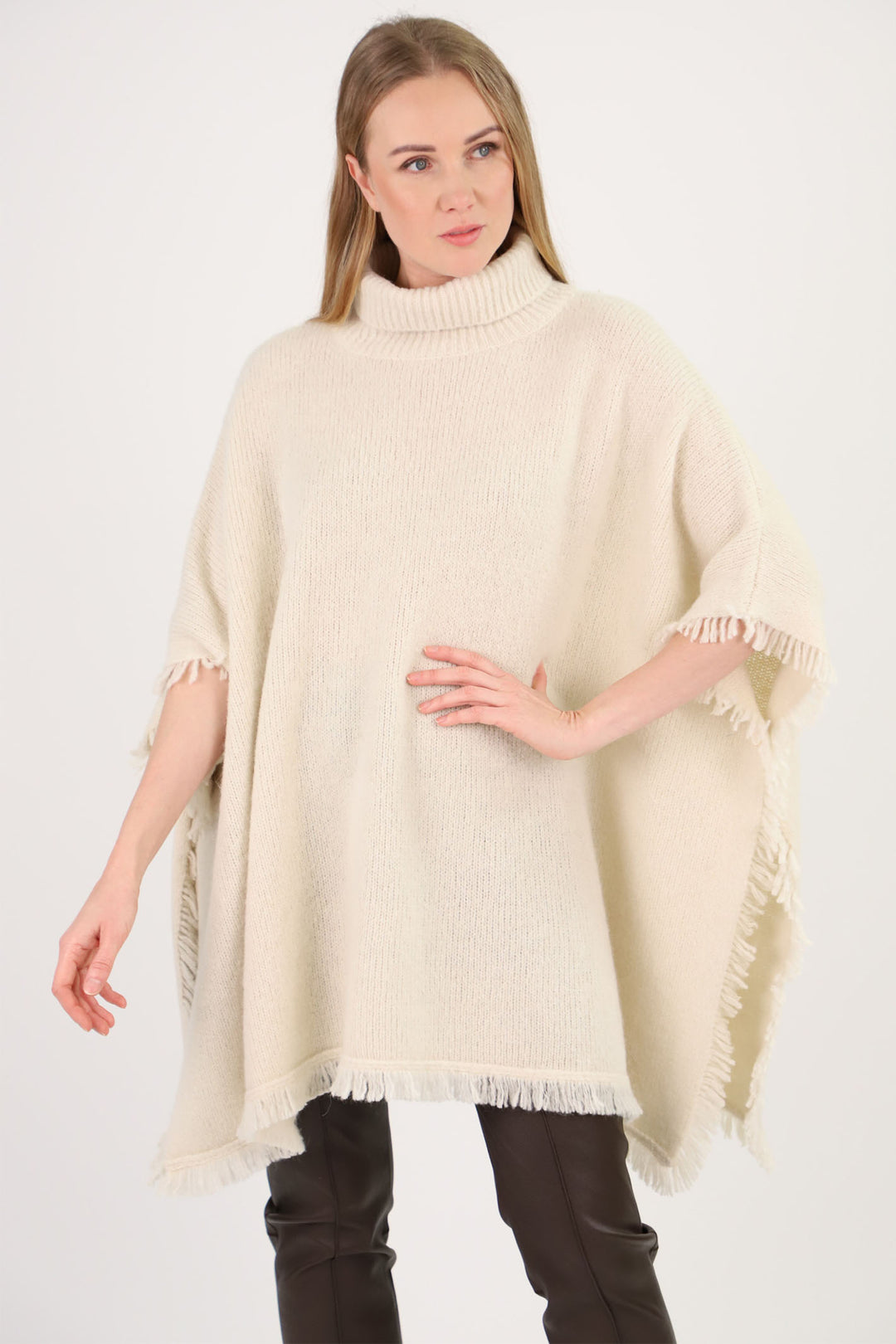 Estheme Cashmere Cape Cream Roll Neck Alpaca And Silk WES2465HT 16501 - Shirley Allum Boutique