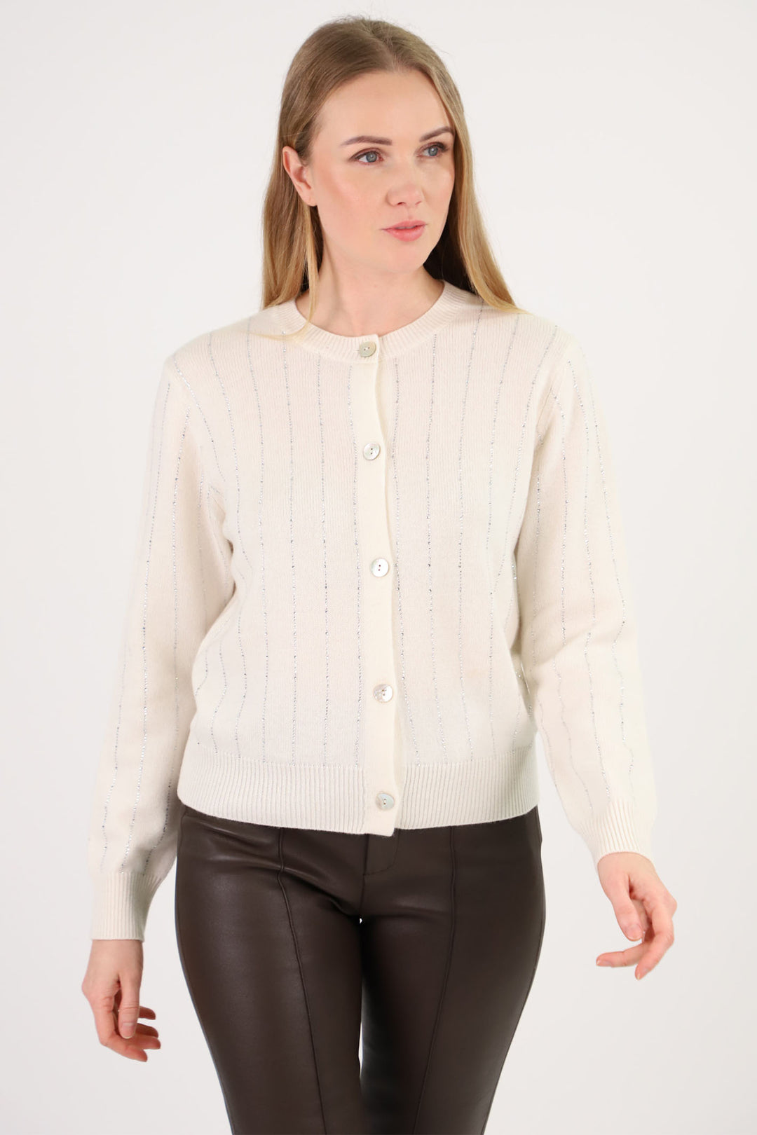 Estheme Cashmere Cardigan Thick Stitch Cream WES24A14H 8322 - Shirley Allum Boutique