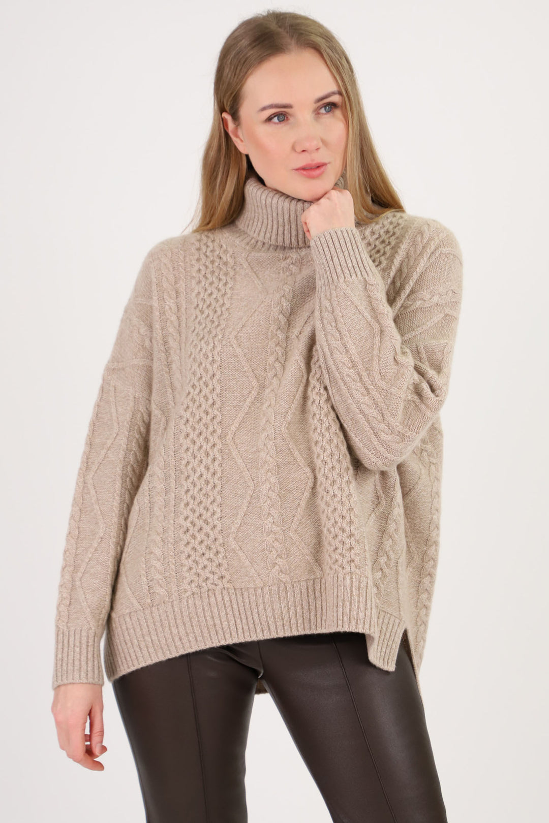 Estheme Cashmere Jumper Champagne Roll Neck A23BBSW24 1356 - Shirley Allum Boutique