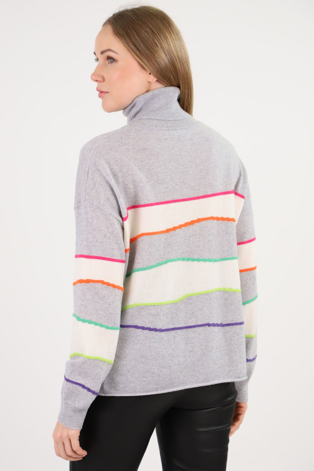 Estheme Cashmere Jumper FogCreme Roll Neck Stripe CKH4023C 12368322 - Shirley Allum Boutique