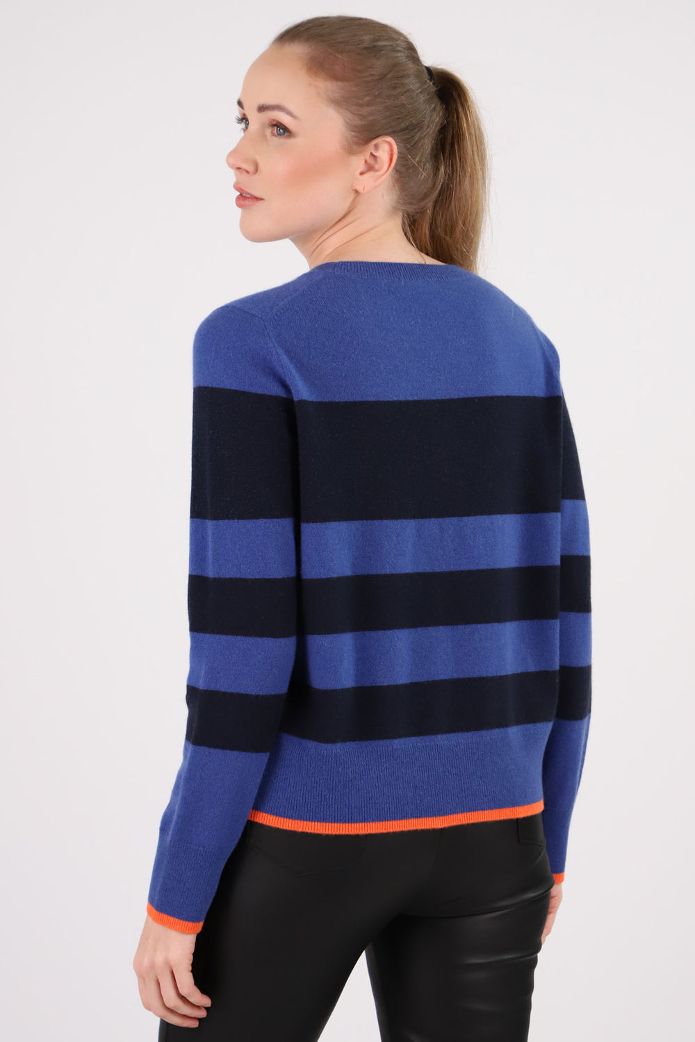 Estheme Cashmere Jumper Navy & Blue Contrasting Stripe CKH4036C 13587544 - Shirley Allum Boutique