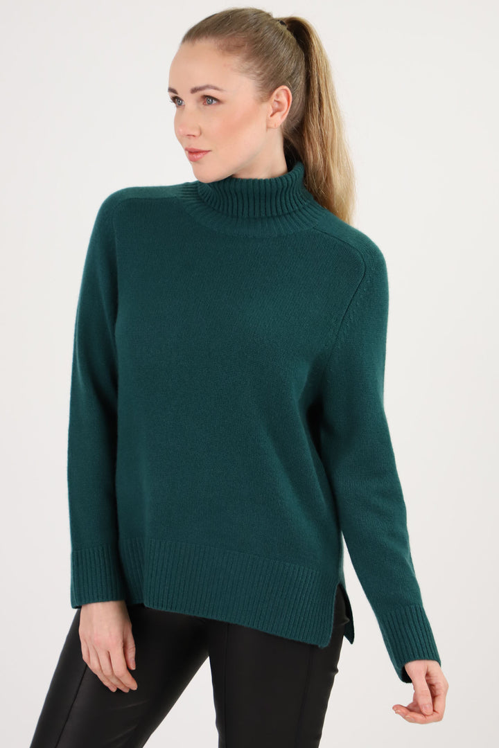 Estheme Cashmere Jumper Pine Green Roll Neck Thick Stitch WES2487H 1353 - Shirley Allum Boutique