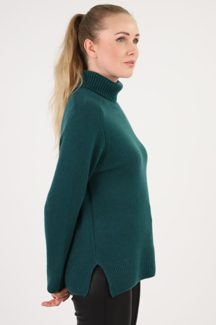 Estheme Cashmere Jumper Pine Green Roll Neck Thick Stitch WES2487H 1353 - Shirley Allum Boutique