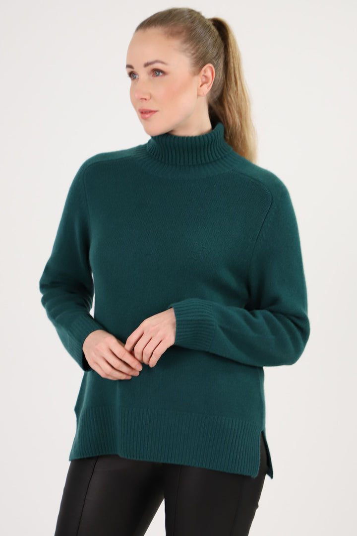 Estheme Cashmere Jumper Pine Green Roll Neck Thick Stitch WES2487H 1353 - Shirley Allum Boutique