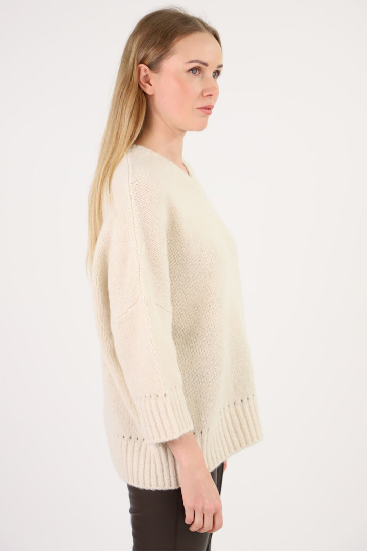 Estheme Cashmere Jumper V-Neck Blanc Cream WES2468HT 16501 - Shirley Allum Boutique