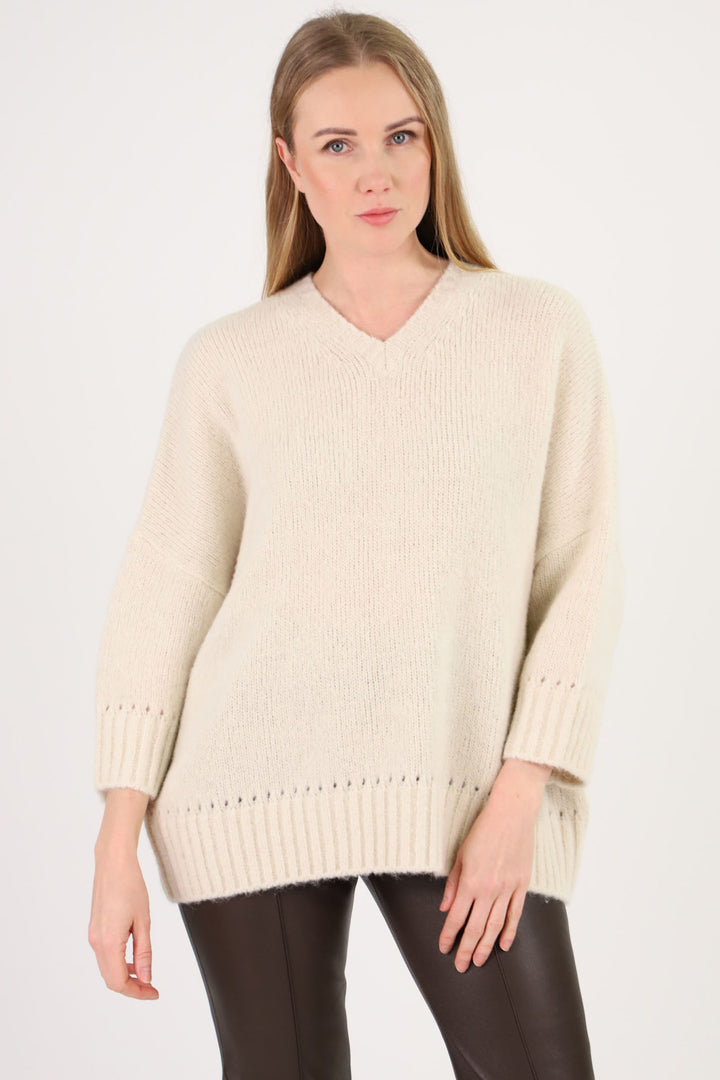 Estheme Cashmere Jumper V-Neck Blanc Cream WES2468HT 16501 - Shirley Allum Boutique