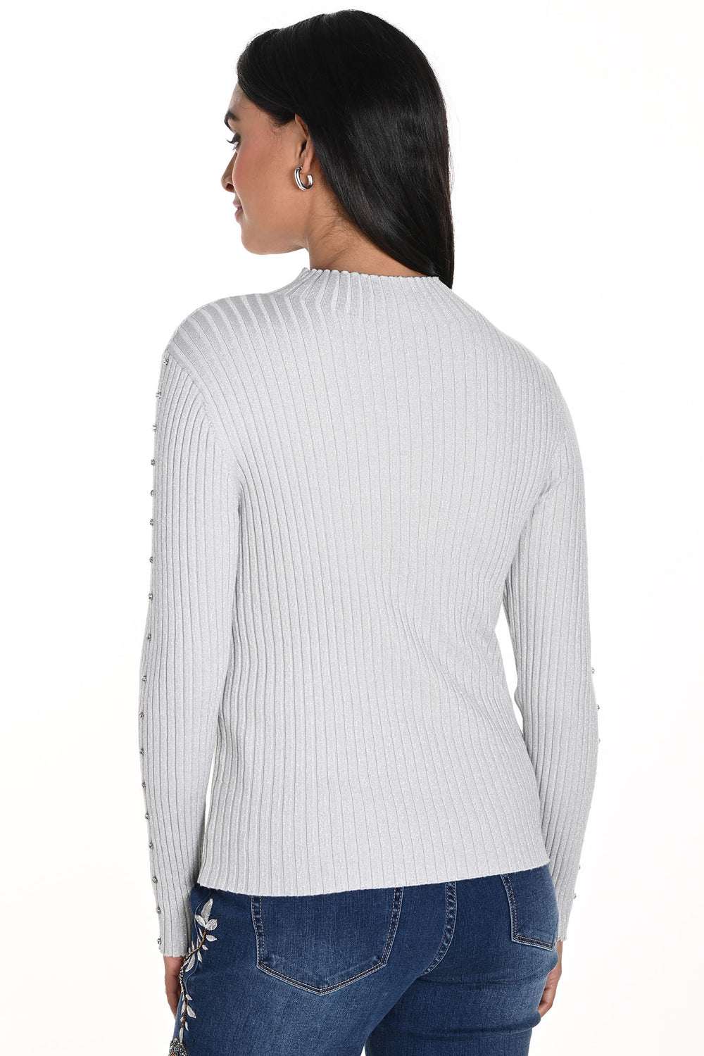 Frank Lyman Jumper Ribbed Light Grey Mock Turtle Neck 243474U - Shirley Allum Boutique