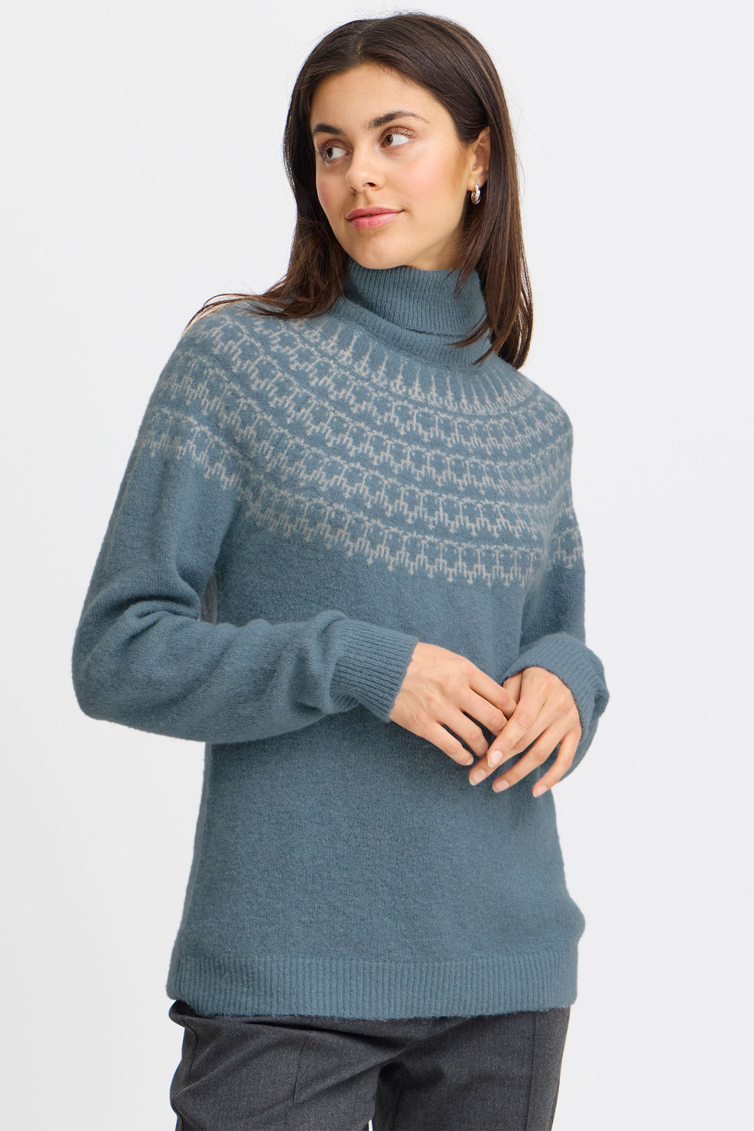 Fransa Frisabella Jumper Polo Neck Citadel Blue 20614514 203529 - Shirley Allum Boutique