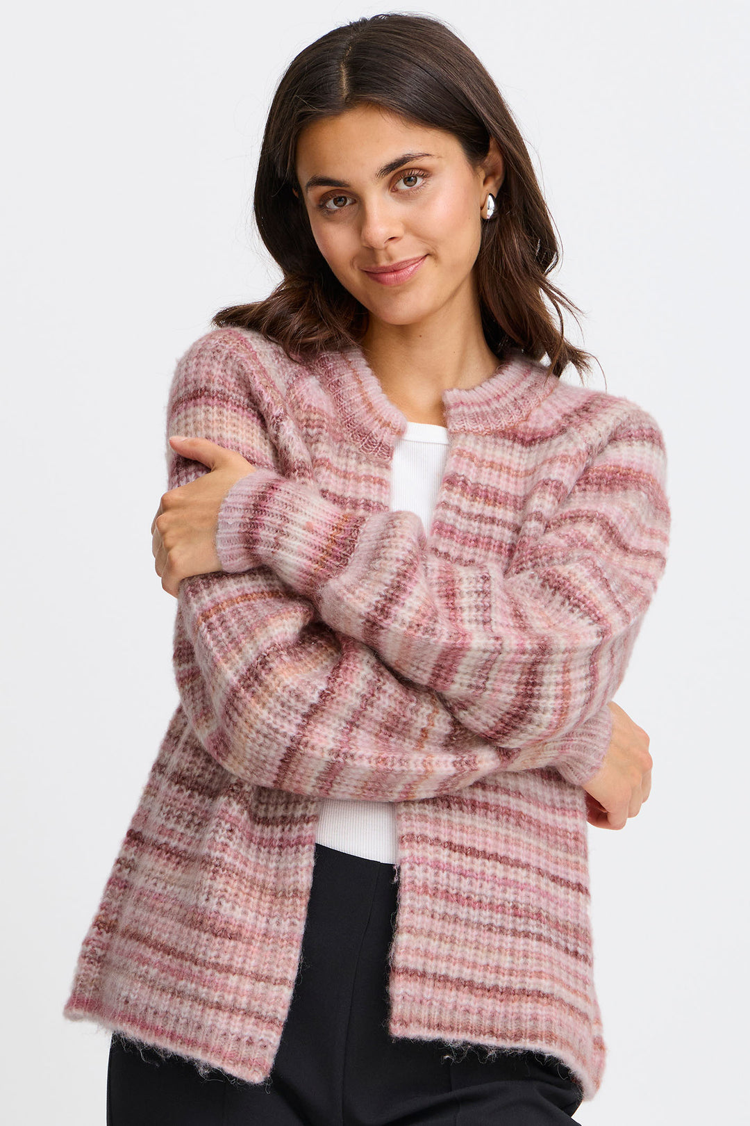 Fransa Frmanny Cardigan Striped Rapture Rose Pink Mix 20615056 203582 - Shirley Allum Boutique