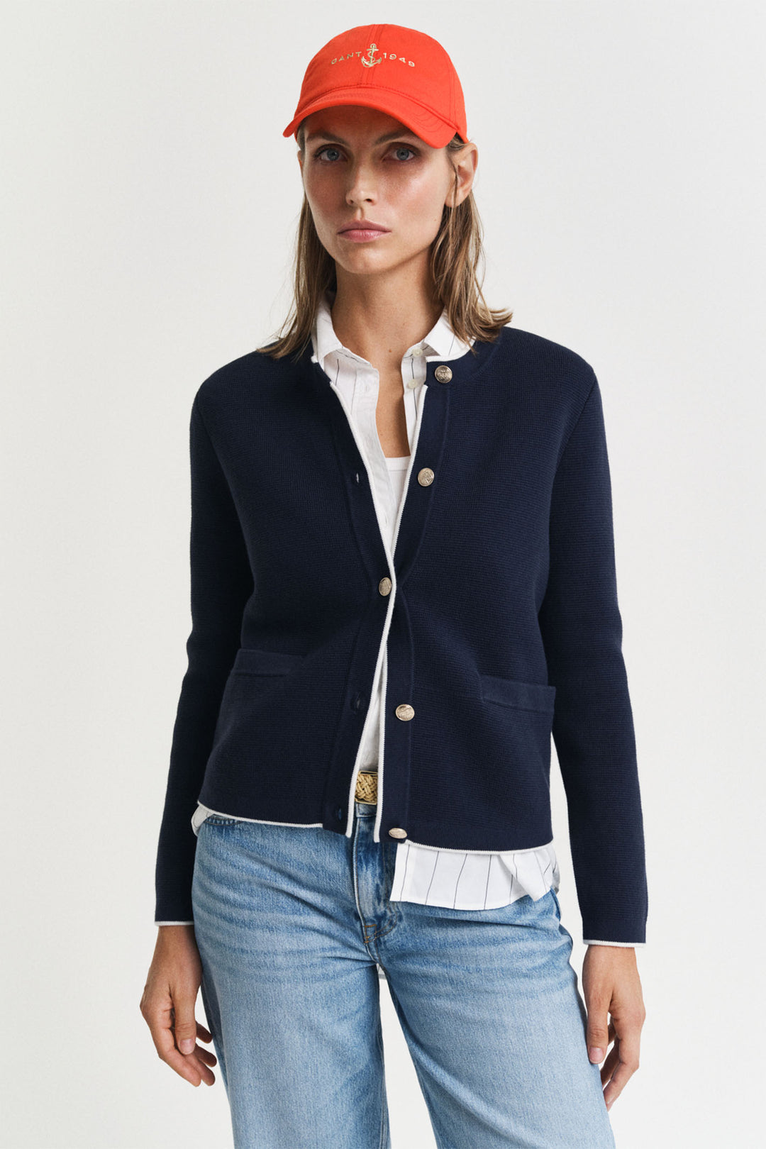 Gant Cardigan Jacket Cotton Knit Evening Blue 4805330 433 - Shirley Allum Boutique