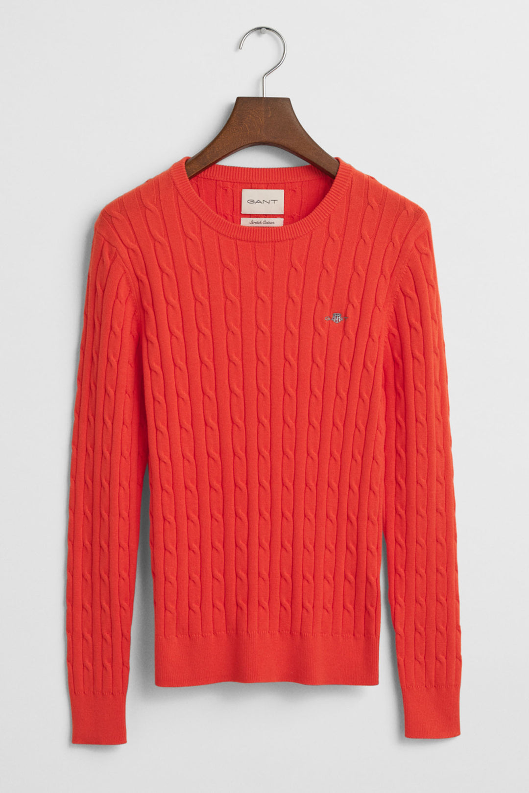 Gant Jumper Crew Neck Stretch Cotton Cable Knit Orange Red 4800100 651 - Shirley Allum Boutique