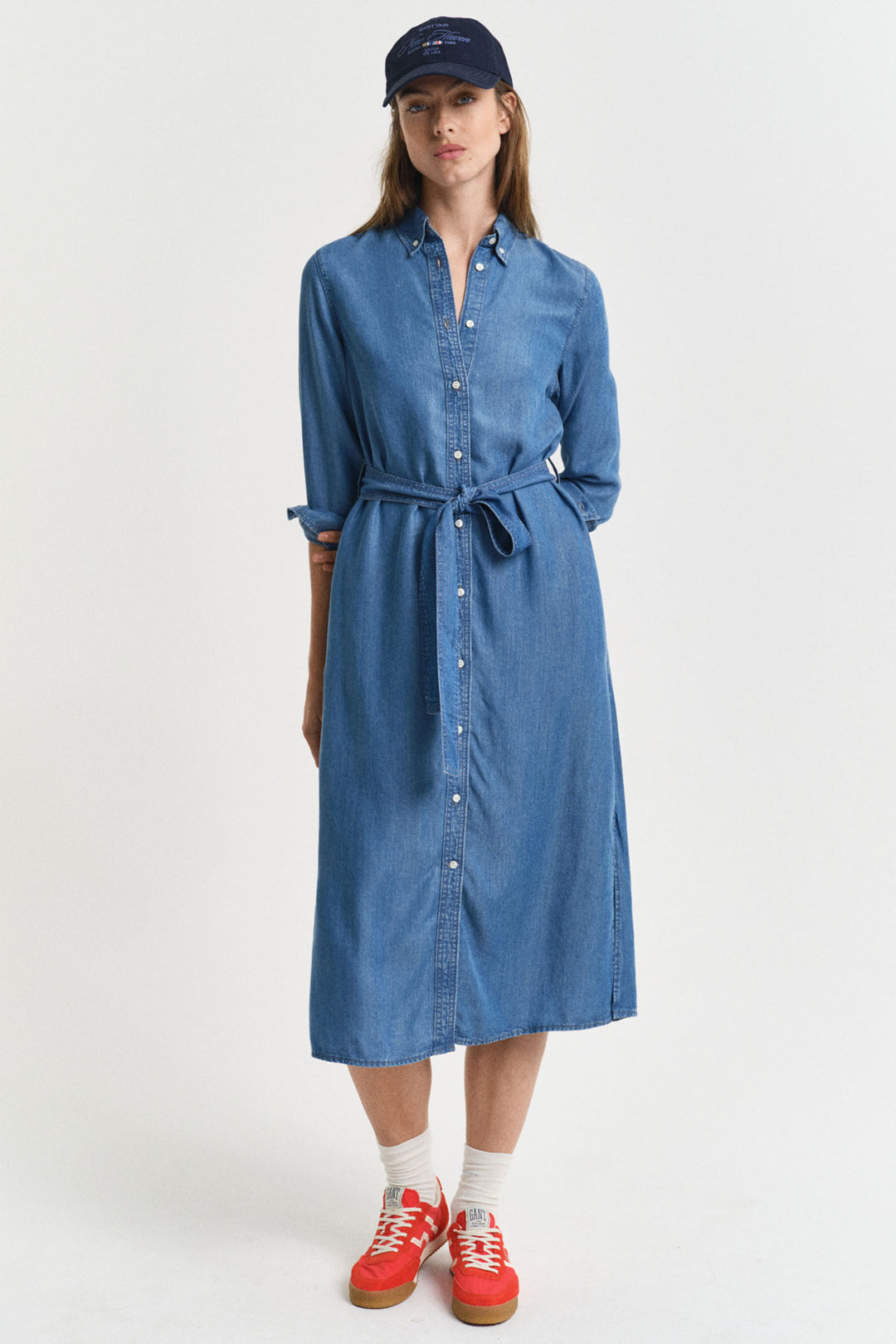 Gant Shirt Dress Reg Chambray Light Indigo Blue 4503376 999 - Shirley Allum Boutique