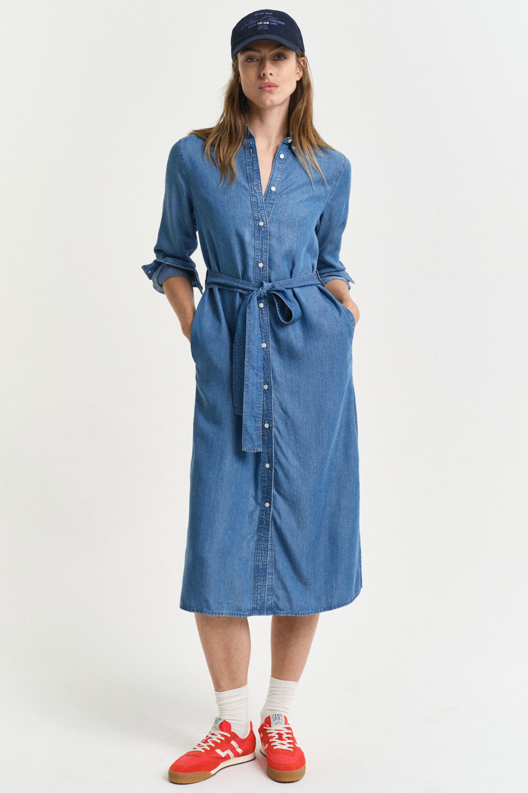 Gant Shirt Dress Reg Chambray Light Indigo Blue 4503376 999 - Shirley Allum Boutique