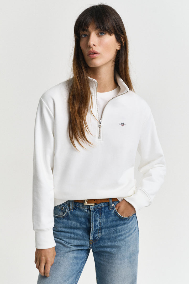 Gant Sweatshirt Top Shield Half Zip Eggshell Cream 4200561 113 - Shirley Allum Boutique