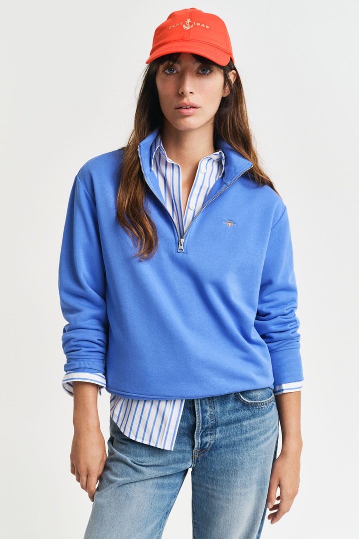 Gant Sweatshirt Top Shield Half Zip Perfect Blue 4200561 419 - Shirley Allum Boutique