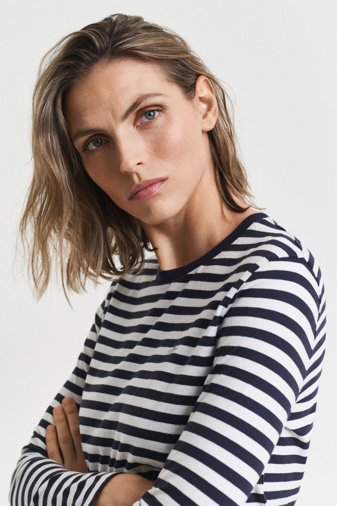 Gant T-Shirt Long Sleeve Reg Striped Shield Evening Blue 4200565 433 - Shirley Allum Boutique