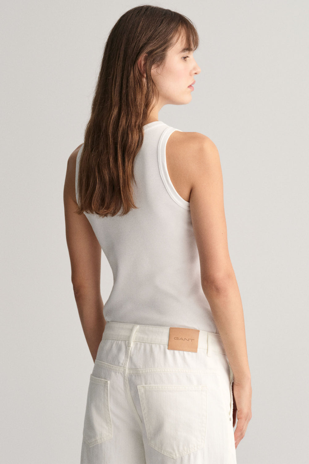 Gant Tank Top Ribbed High Neck White 4201407 110 - Shirley Allum Boutique