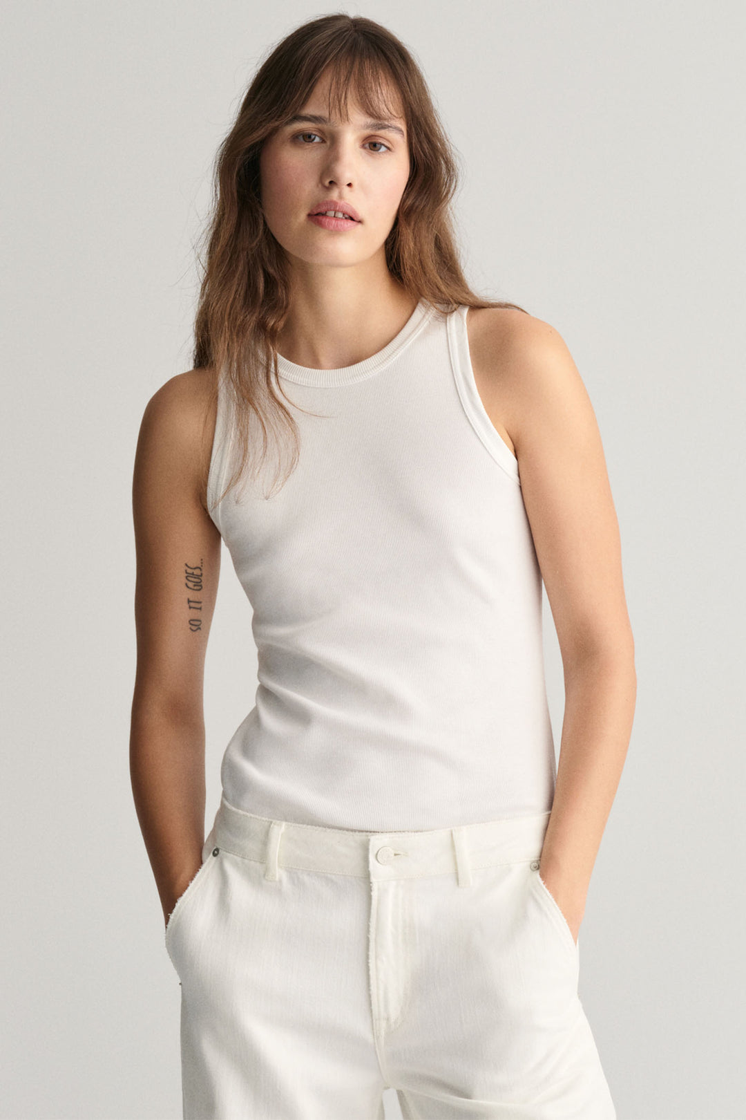 Gant Tank Top Ribbed High Neck White 4201407 110 - Shirley Allum Boutique