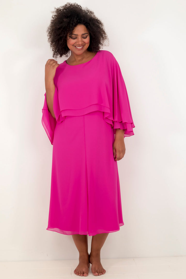 Georgede M13110 M503 Madala Fuchsia Pink Chiffon Cape Dress - Shirley Allum Boutique