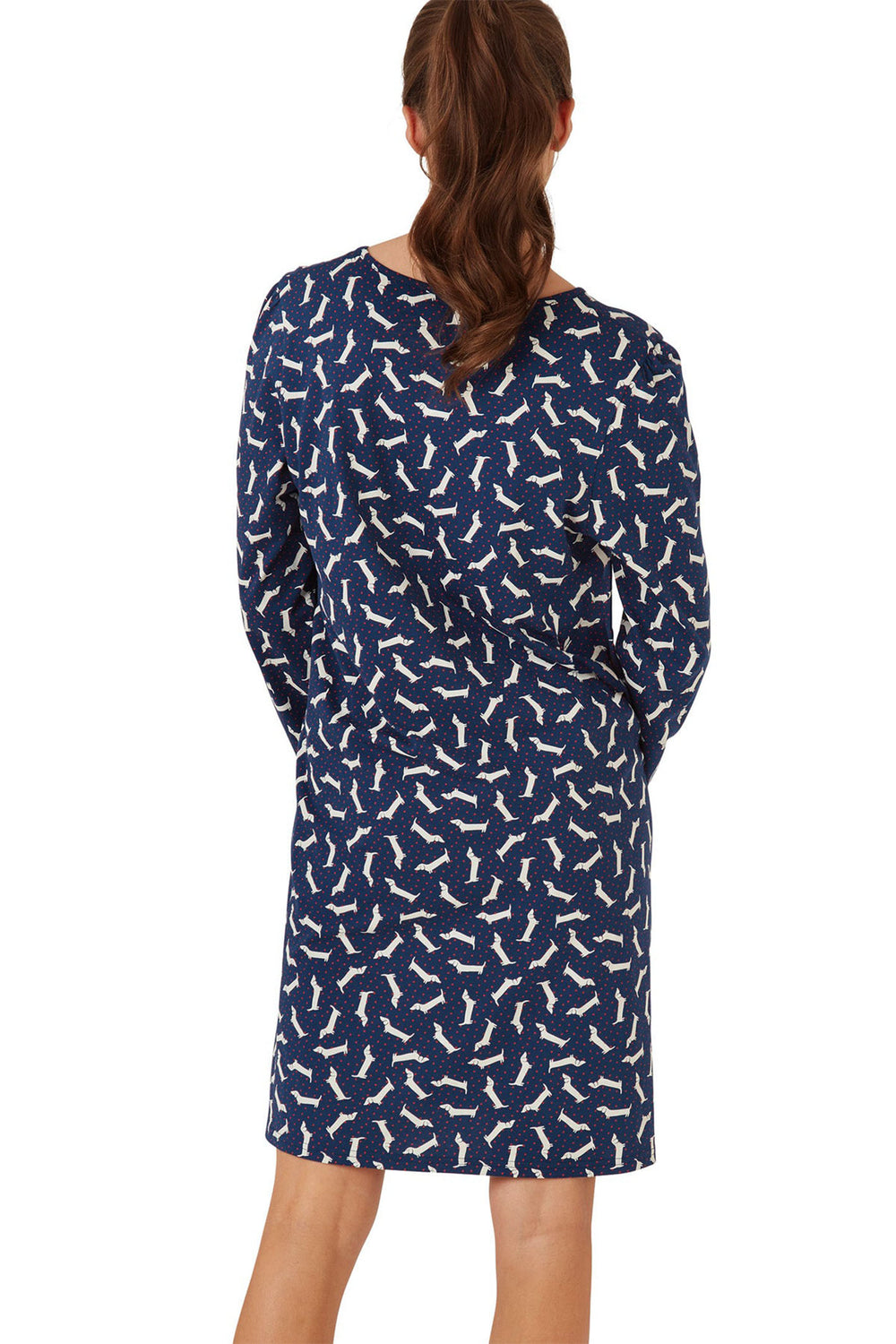 Indigo Sky Dotty Dachshund Knitted Cotton Cosy Nightshirt Navy IN42642 - Shirley Allum Boutique