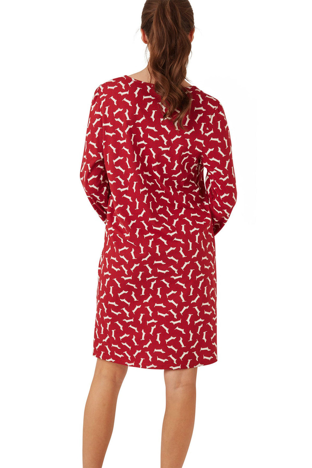 Indigo Sky Dotty Dachshund Knitted Cotton Cosy Nightshirt Red IN42642 - Shirley Allum Boutique