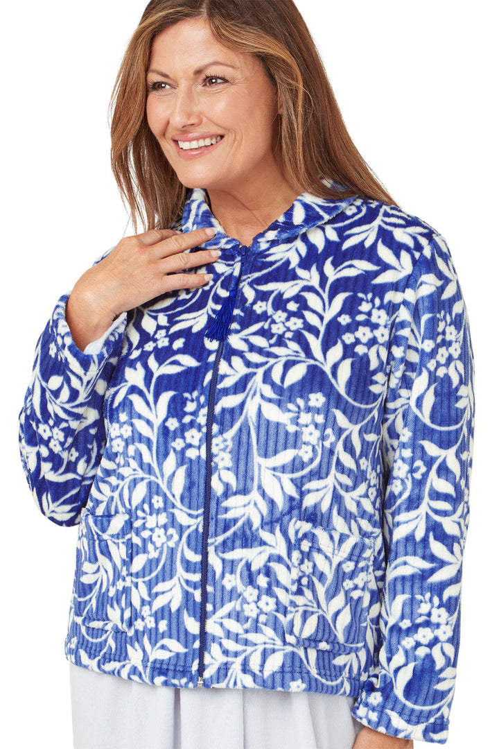 Marlon Bed Jacket Dusky Blue Floral Fleece Zipper MA42443 - Shirley Allum Boutique